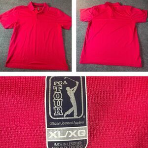 PGA Tour Shirt  Men's Size XL Salmon Pink Short Sleeve Polo Golf Collared